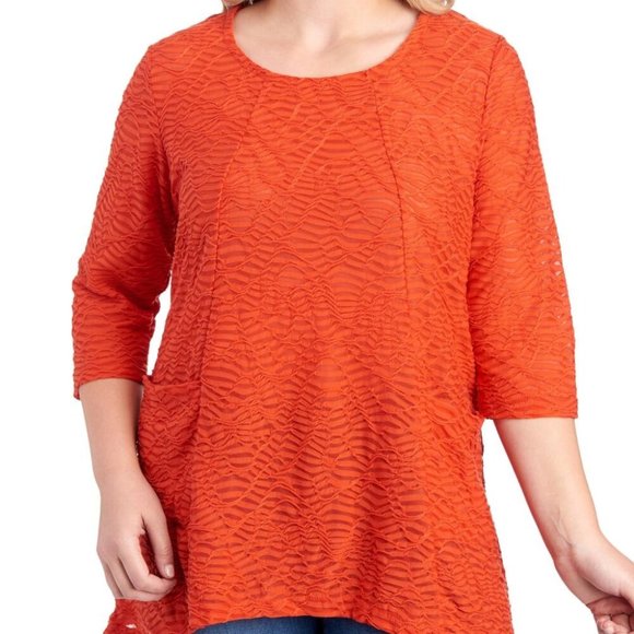 NWT Onque Casual Tunic Top Blouse 1X Textured Knit Pockets Orange 3/4 Sleeve - Picture 10 of 10